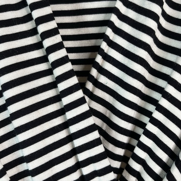 CALVIN KLEIN Striped Belted Faux Wrap Dress Black White 1/2 Sleeve Side Ruched 8 - Picture 10 of 12